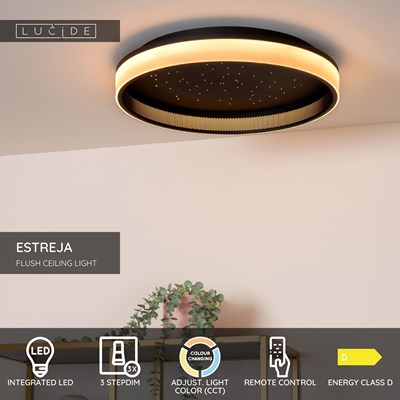 Lucide ESTREJA - Flush ceiling light - Ø 40 cm- LED 3 StepDim - CCT - 2500K/3000K - Black